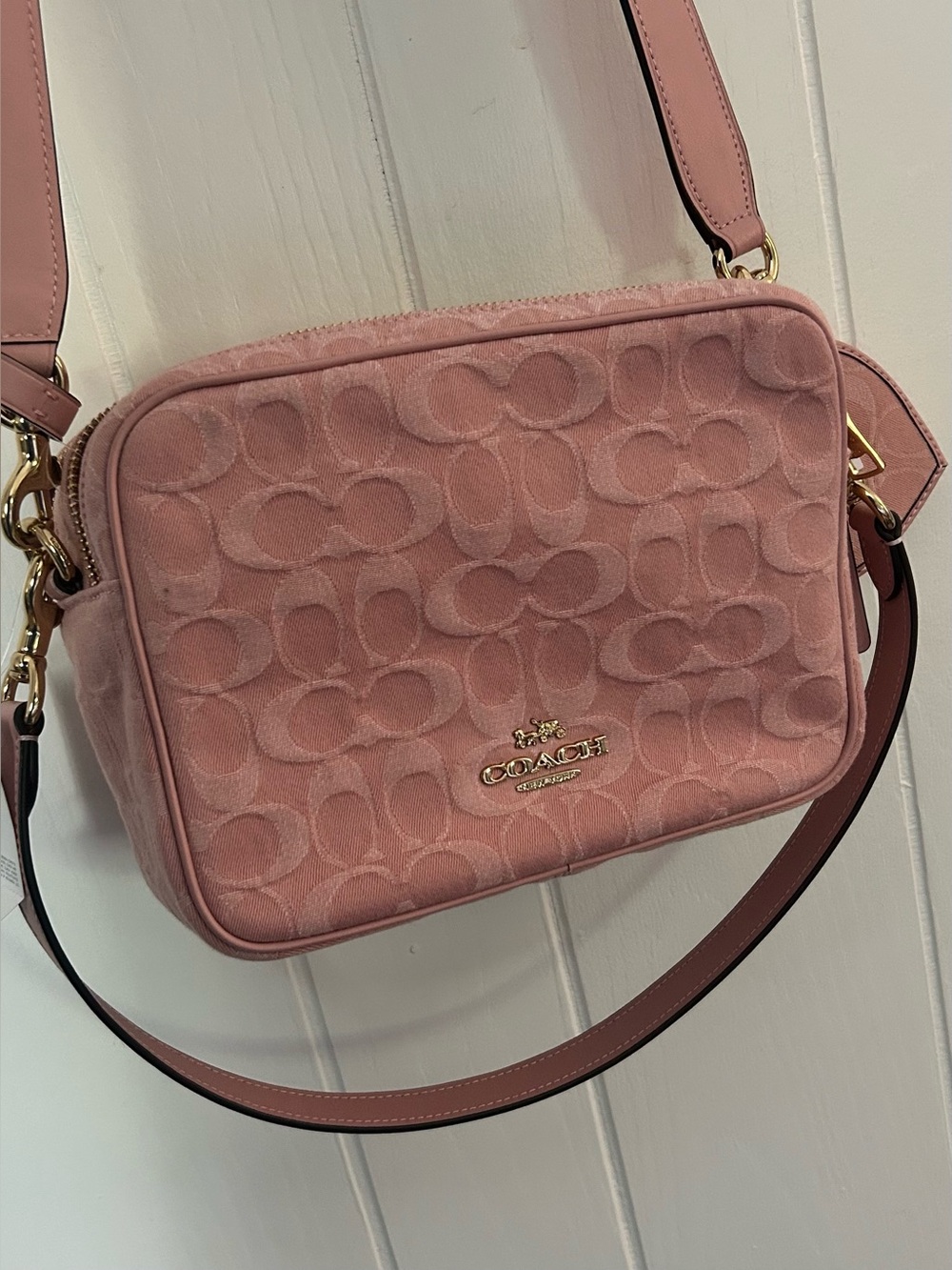 Coach Pink Signature Denim Crossbody with Heart Charm